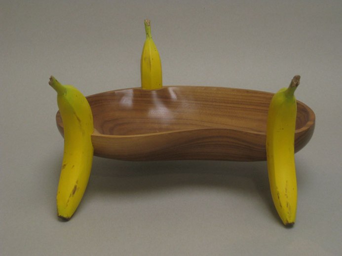 Banana Bowl, Walnut, Basswood, oil paint, 18” long